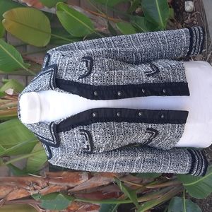 White House Black Market 8 black white tweed blazer suit jacket